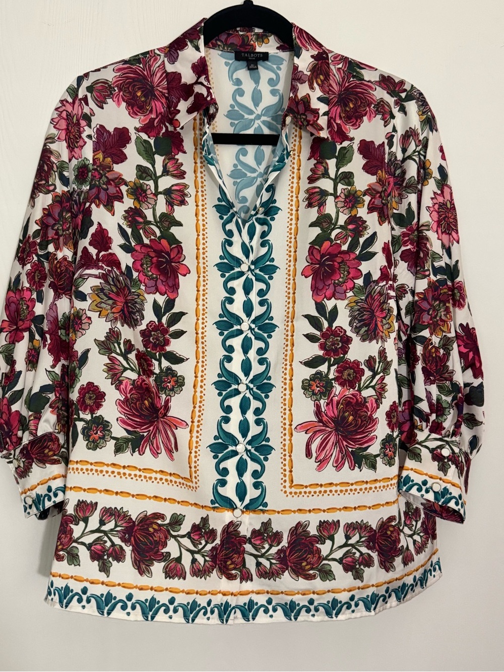 Talbots Floral Tunic Top in White, Pink and Teal